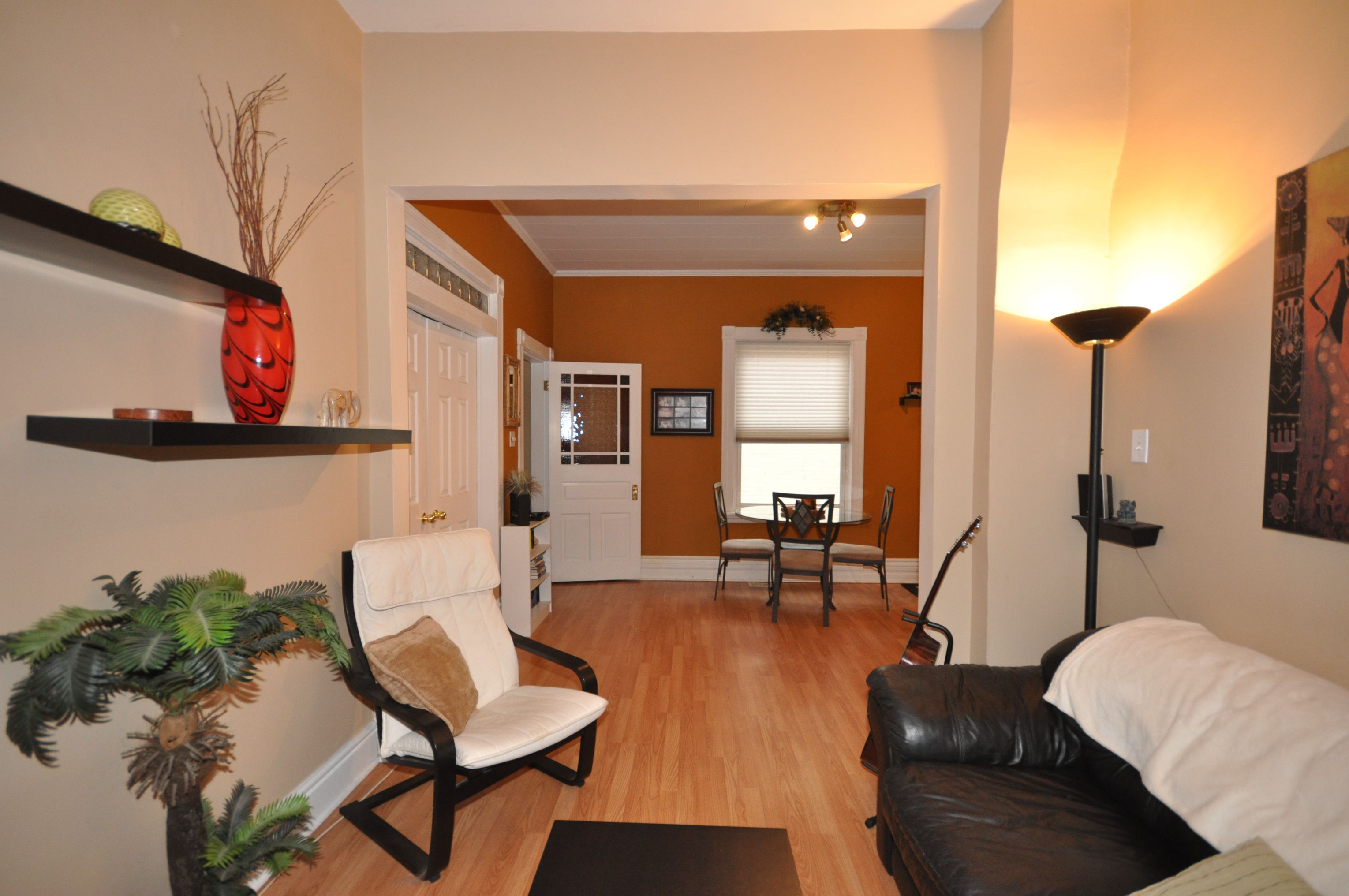 Living room looking into eating area