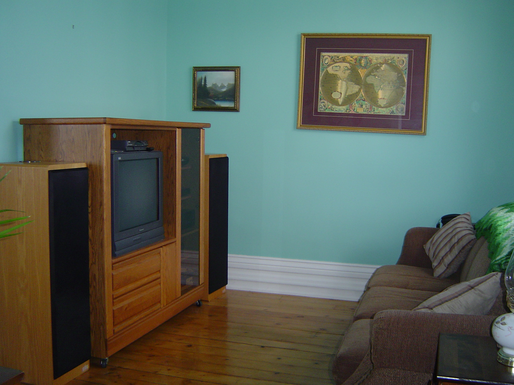 Living room with pine floors