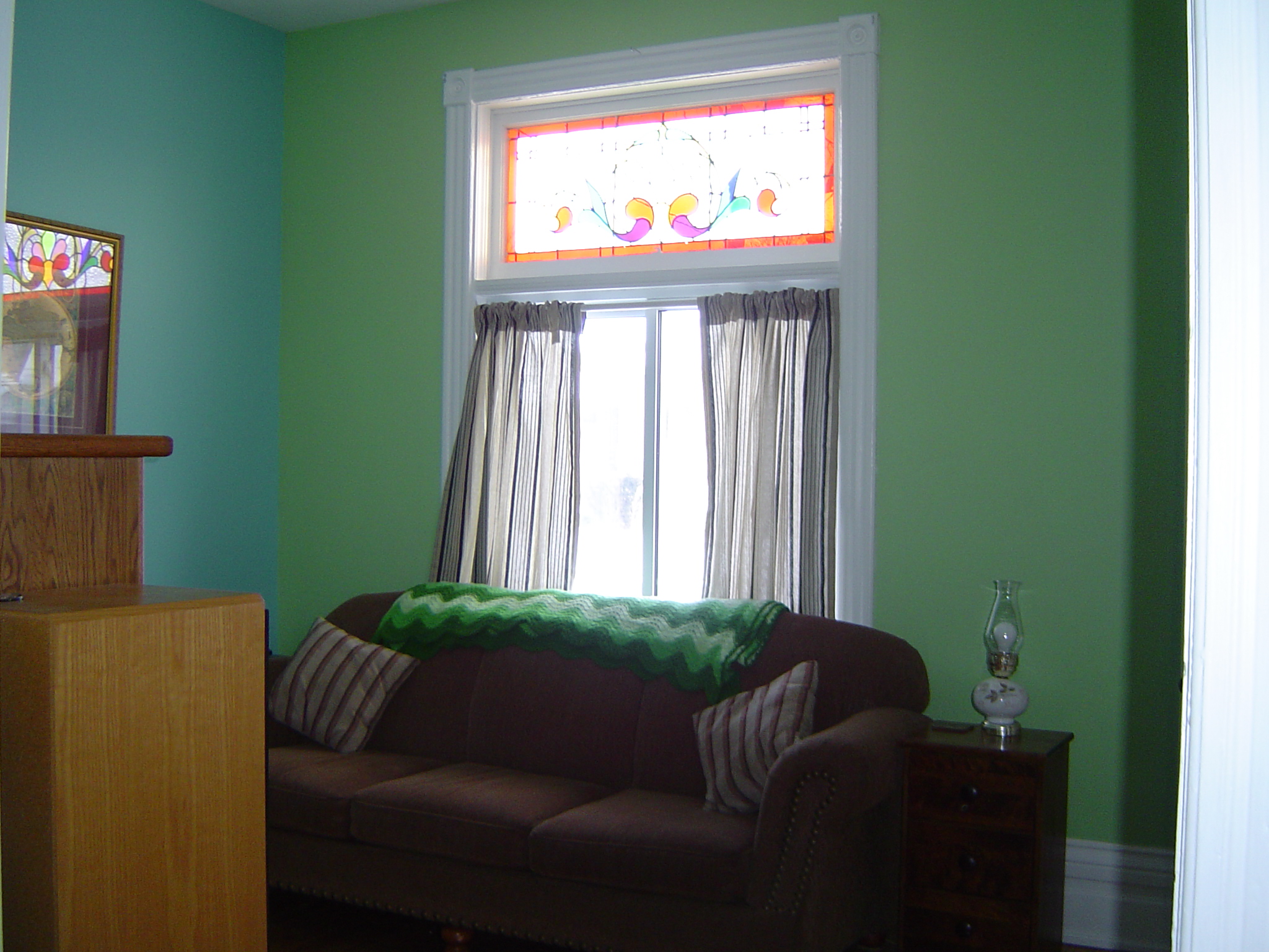 Sunny stained glass window in the living room