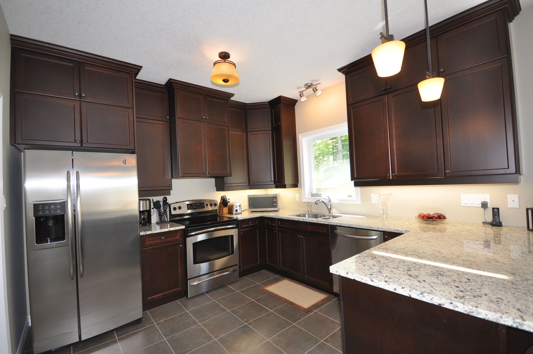 Quartz countertops in the upgraded kitchen