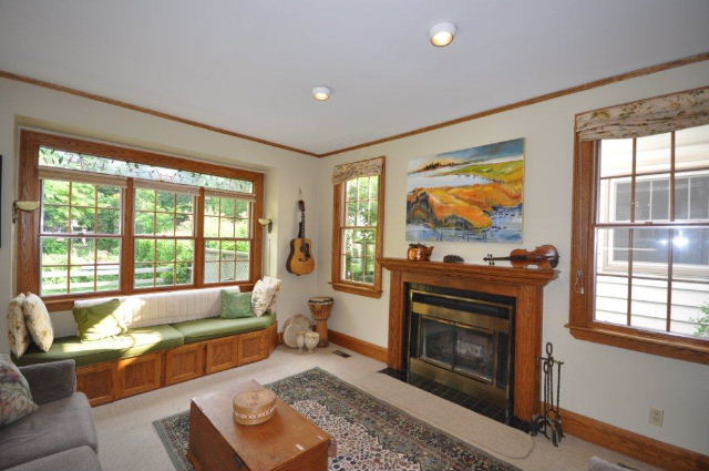 Sunken family room with a 2nd wood fireplace