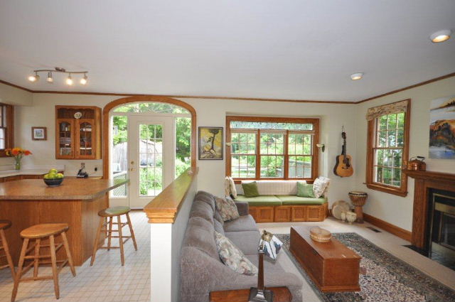 The kitchen overlooks the family room