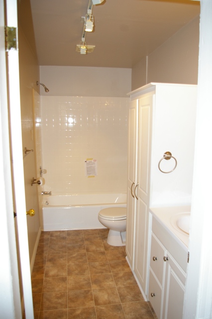 Updated bath on main with linen closet