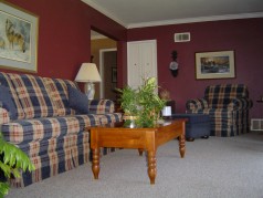 Spacious living room with crown moldings 