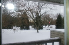 Picnic area by pond as seen from 